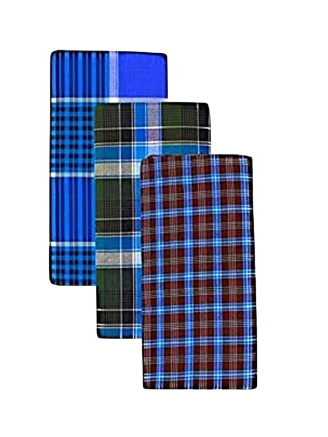 

Suman Tex Men Pack Of 3 Checked Pure Cotton Lungi, Blue
