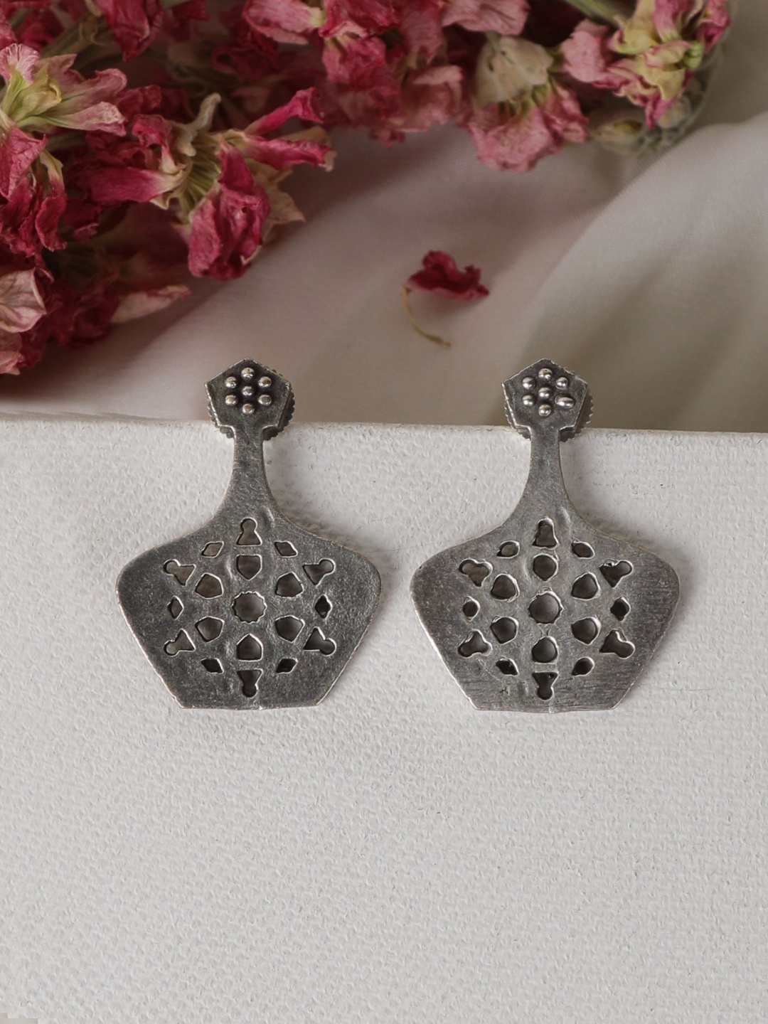 

Saagah German Silver Vintage Pot Contemporary Oxidized Drop Earrings