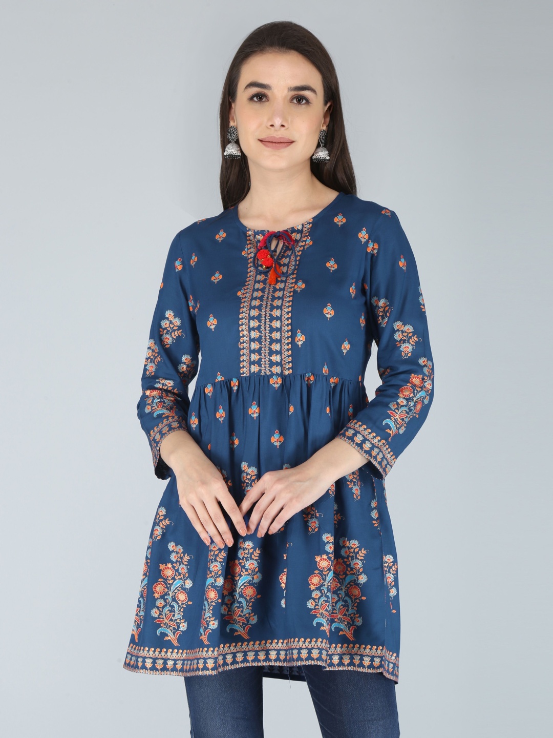 

AJ ART Women Floral Printed Floral Anarkali Kurta, Blue
