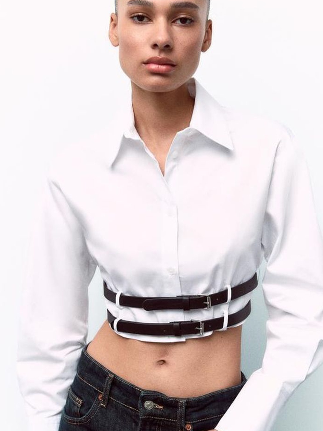 

LULU & SKY Shirt Style Crop Top, White