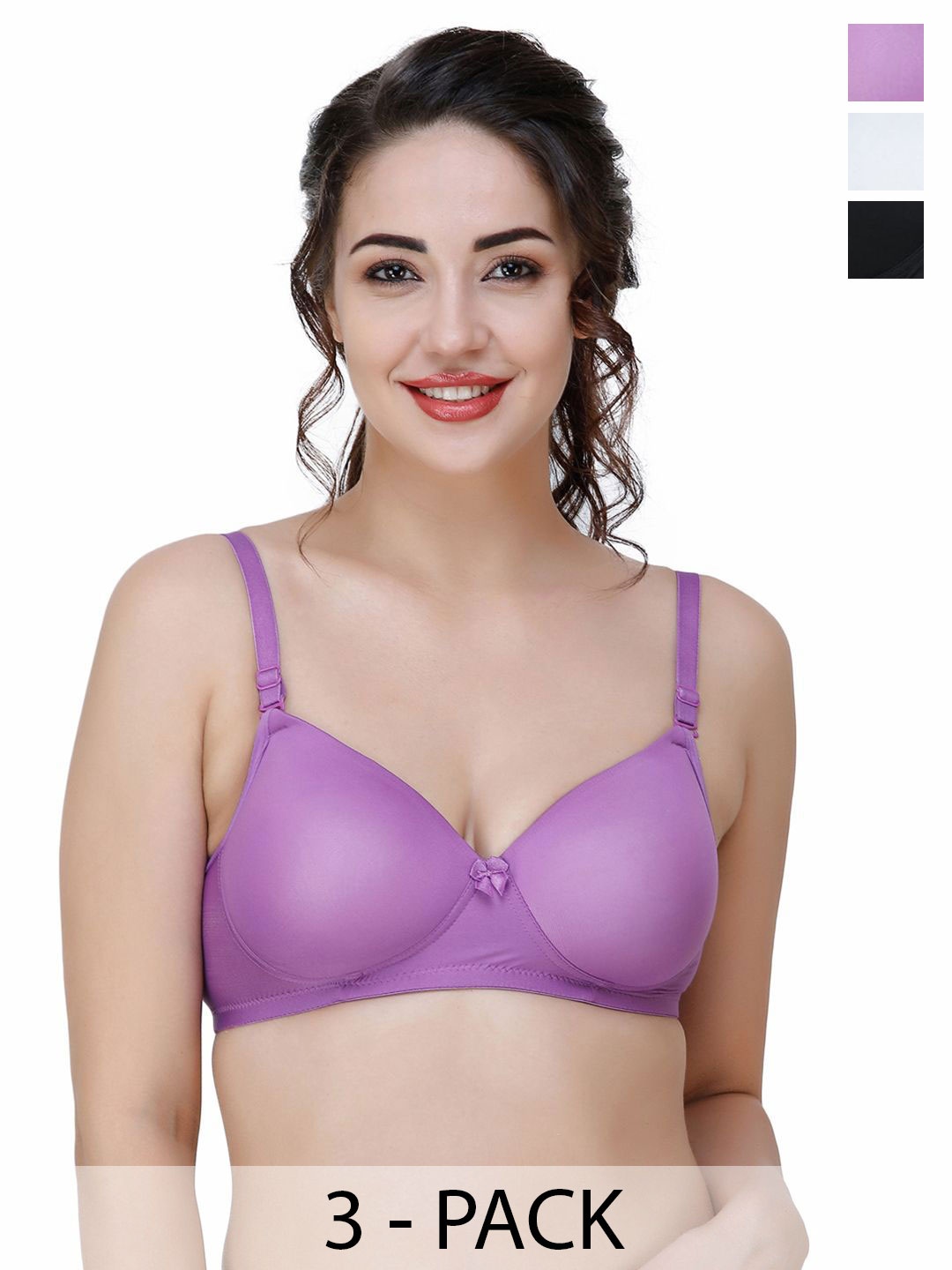 

College Girl Women Pack Of 3 Full Coverage Lightly Padded Bra, Purple