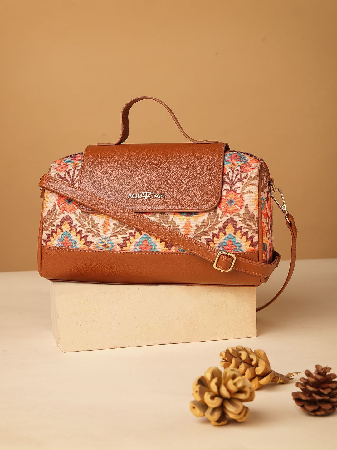 

AQUATAN Women Floral Printed Crossbody Handheld Bag, Tan