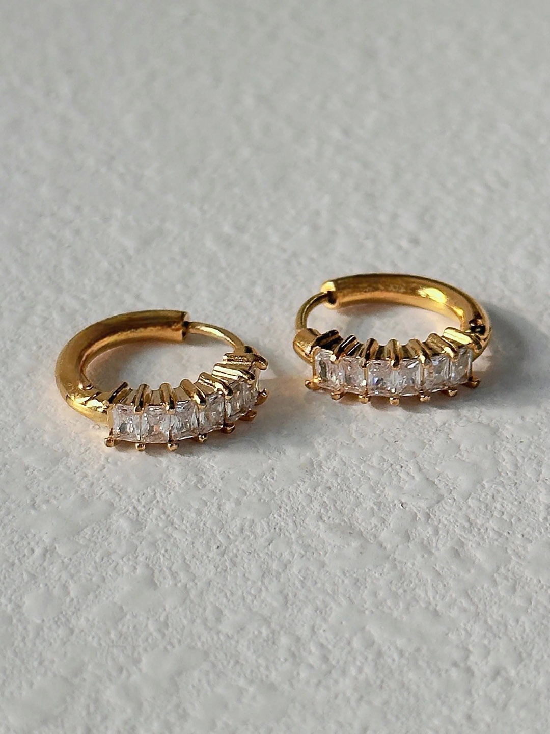 

Inaya Demi Fine18k Gold-Toned Stainless Steel Cubic Zirconia Stone Studded Hoops Earrings
