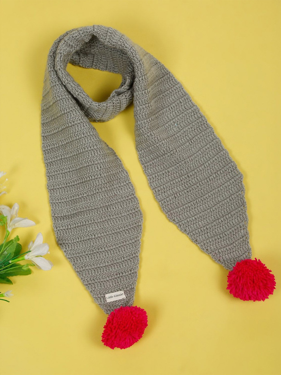 

LITTLE GINNIE Kids Grey & Red Woollen Muffler