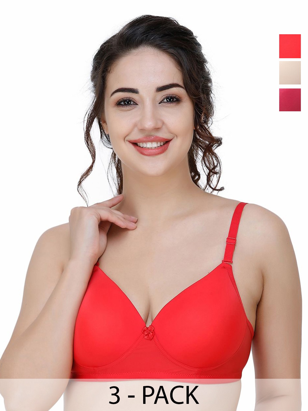 

College Girl Pack Of 3 Full Coverage Lightly Padded T-shirt Bra, Red