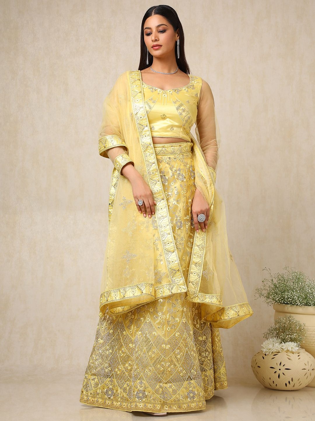

Soch Embellished Sequinned Unstitched Lehenga & Blouse With Dupatta, Yellow