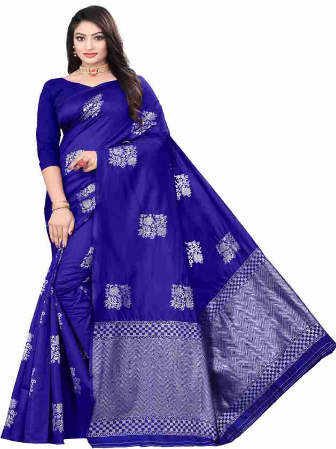 

Manu Designer Ethnic Motifs Woven Design Zari Saree, Blue