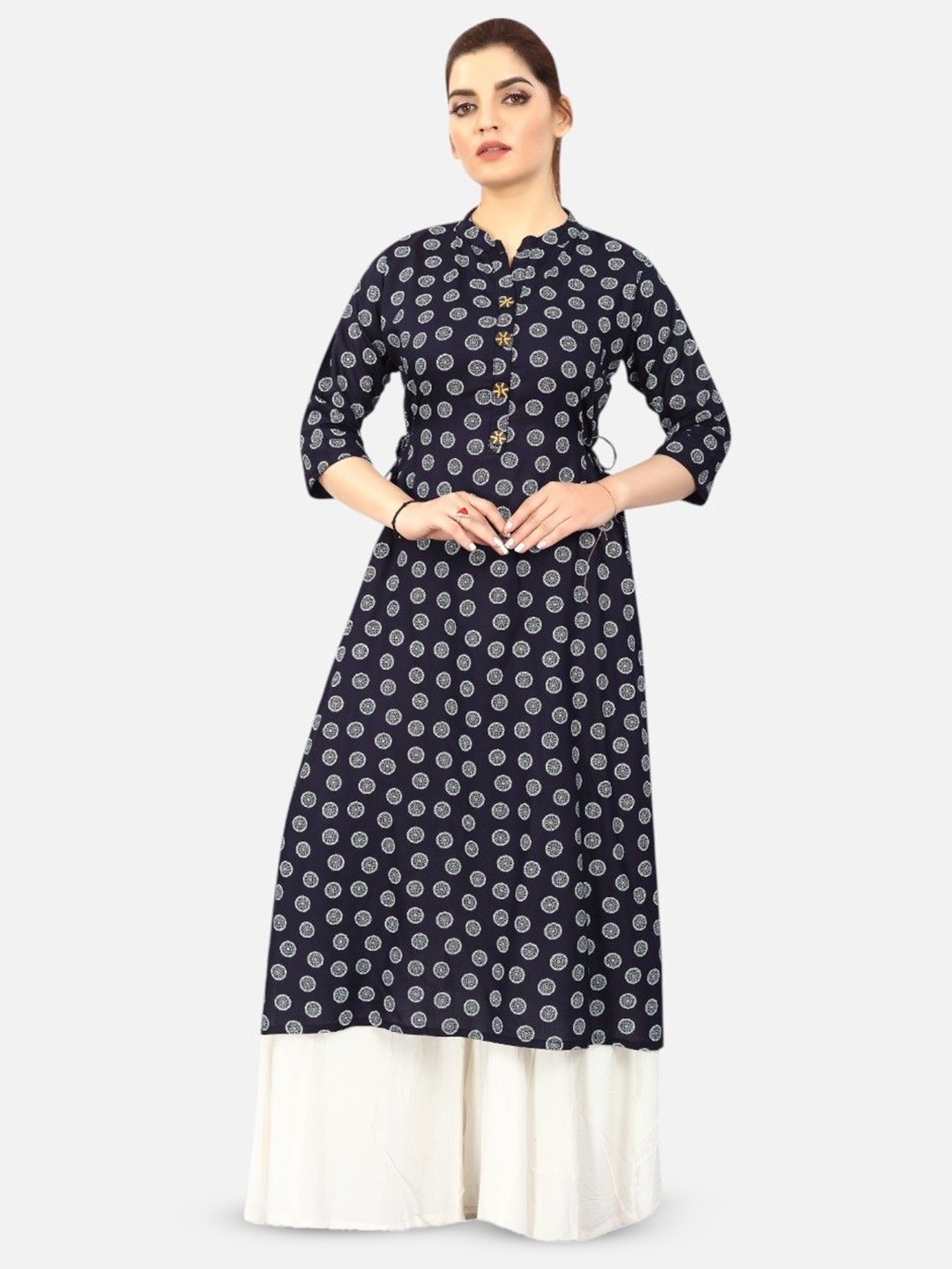 

Biyu Ethnic Motifs Printed Kurta, Navy blue