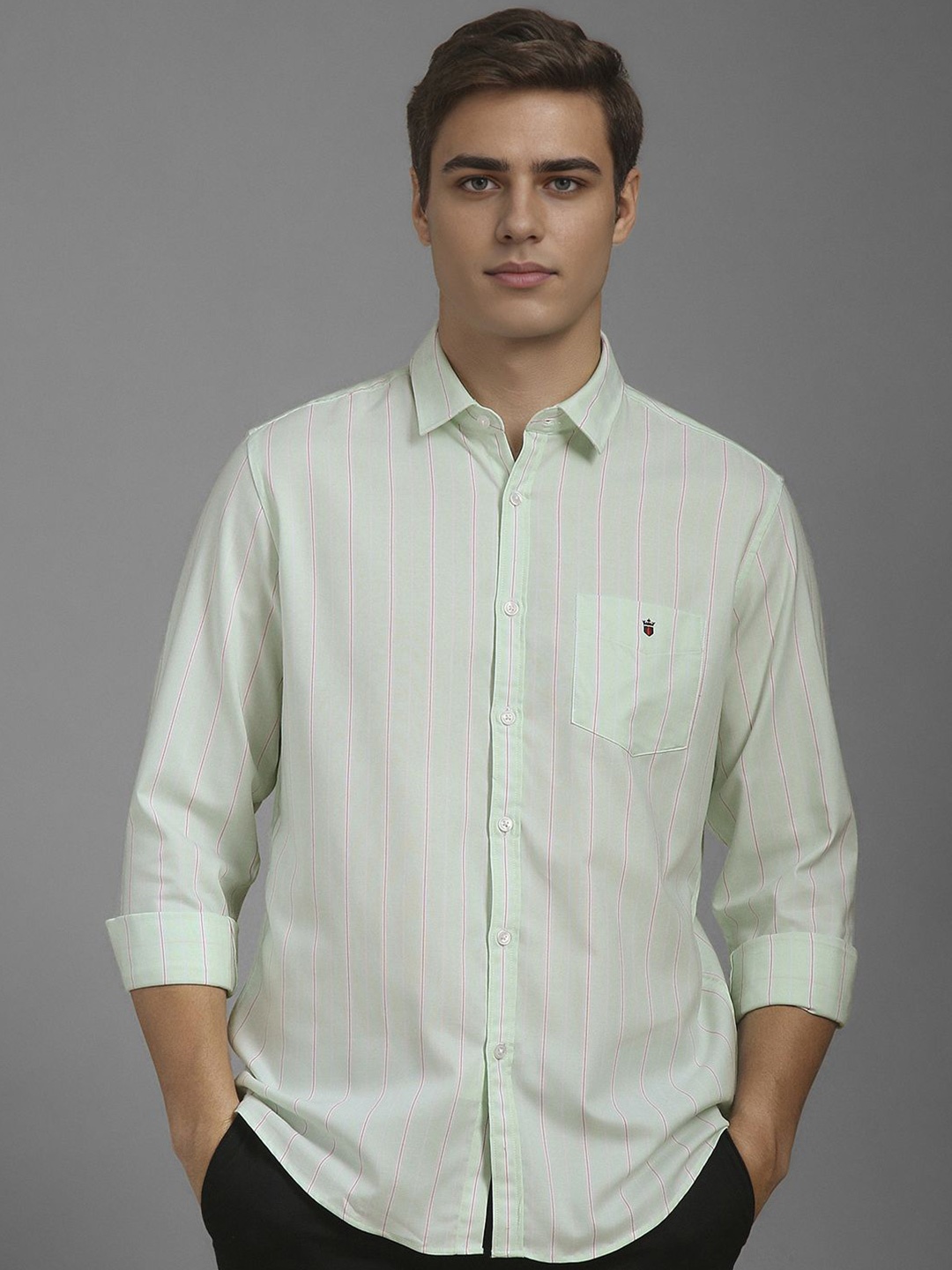 

Louis Philippe Sport Men Vertical Striped Pure Cotton Casual Shirt, Sea green
