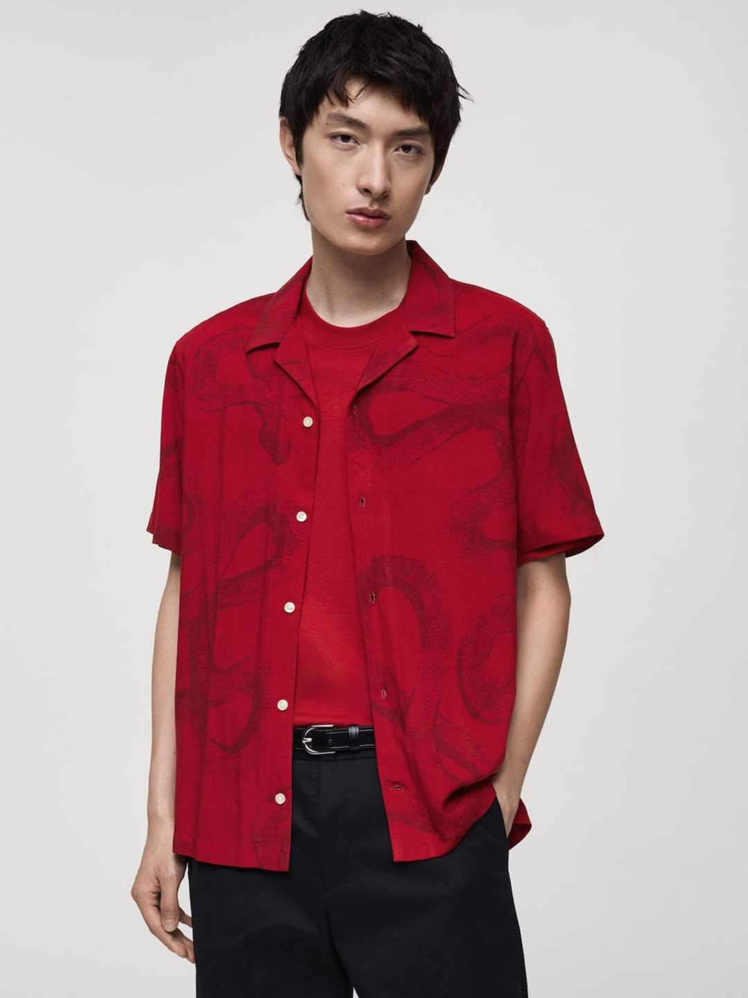 

MANGO MAN Animal Printed Casual Shirt, Red