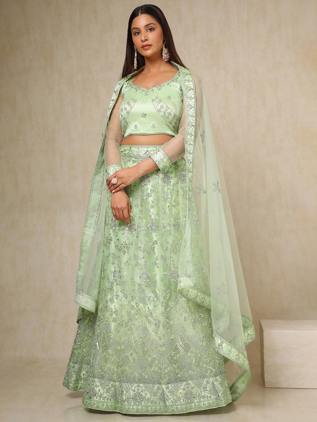 

Soch Embellished Sequinned Unstitched Lehenga & Blouse With Dupatta, Green