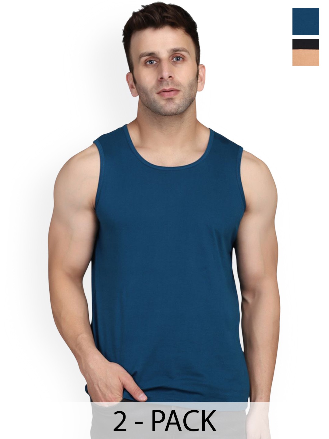 

WOOSTRO 2-Pcs Ultra-Soft Innerwear Vests RS26 COMBO (BLKRST) (PEACOCK), Black