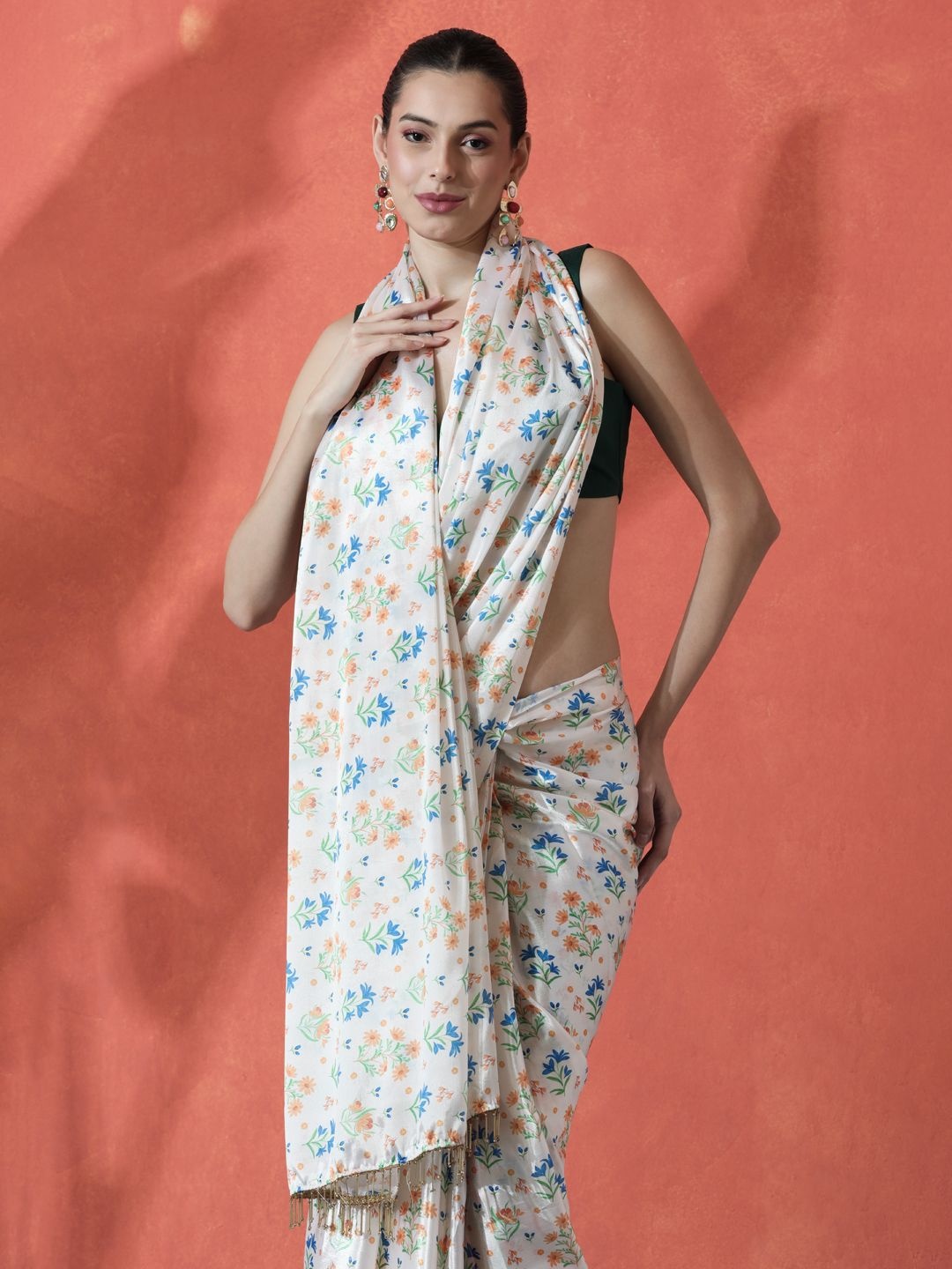 

Sangria Ready to wear Floral Digital Printed Saree, Off white