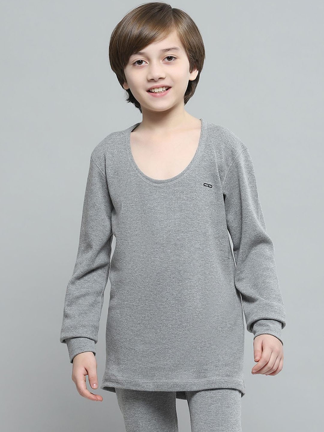 

Monte Carlo Kids Round Neck Full Sleeve Cotton Thermal Top, Grey