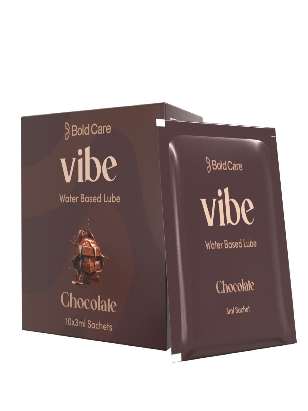 

Bold Care Vibe Water Based Chocolate Lube Sachet - 10 Pcs - 3 ml Each, Brown