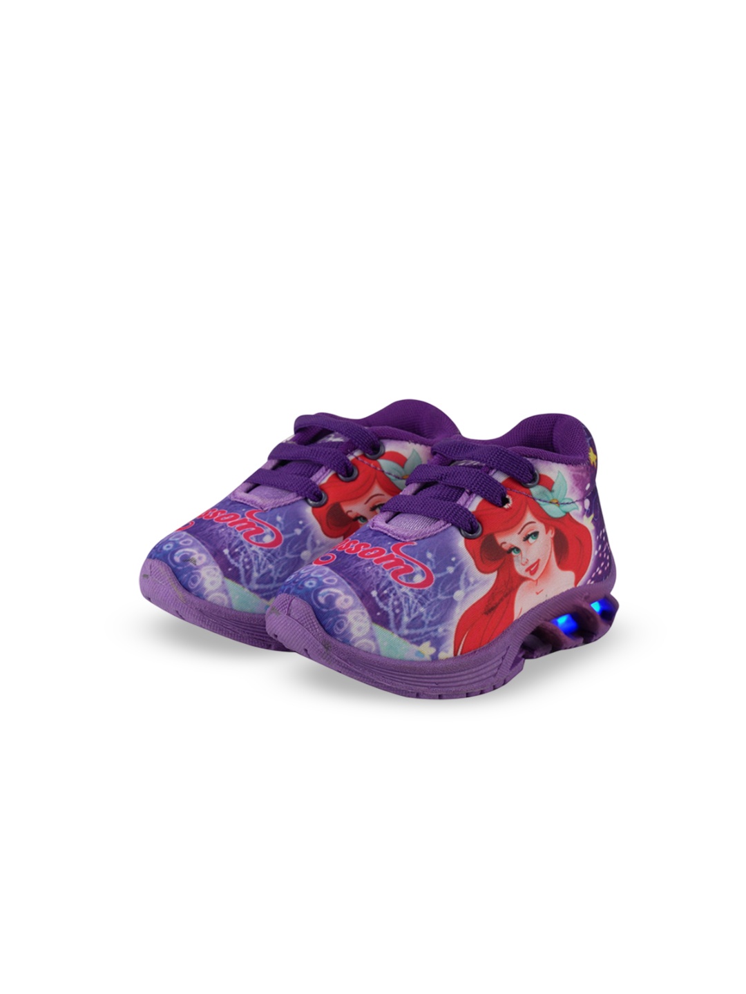 

BUNNIES Kids Disney Princess Printed Round Toe LED Sneakers, Purple