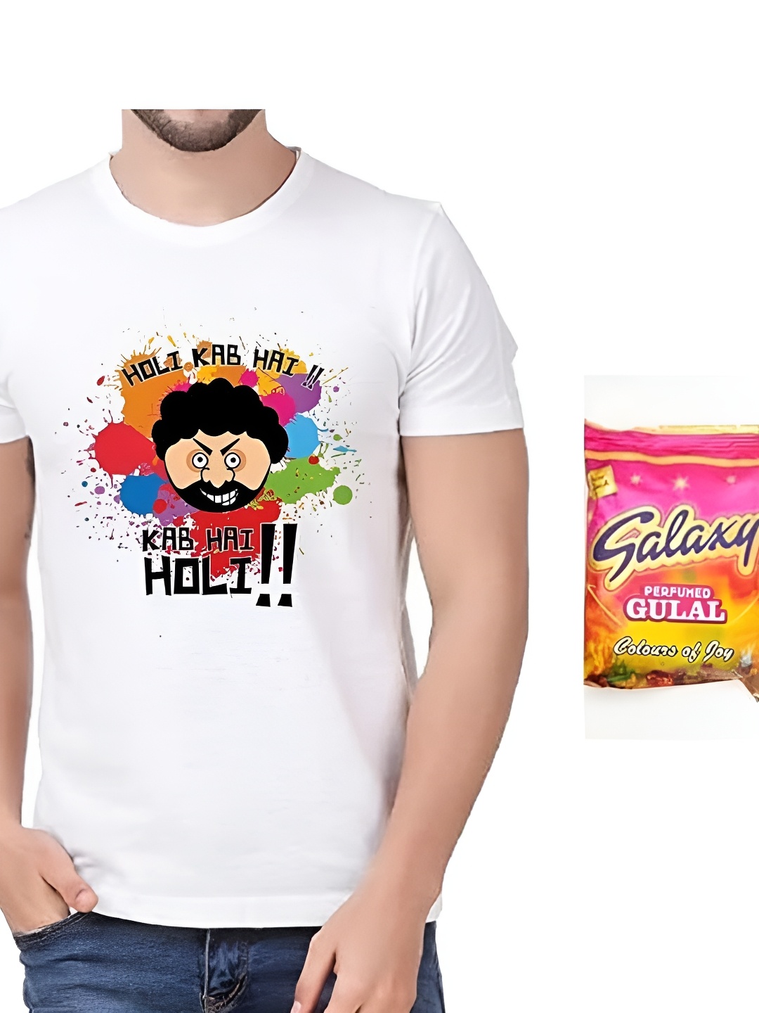

CraftVatika Holi Printed T-Shirt With Natural Holi Gulal, White