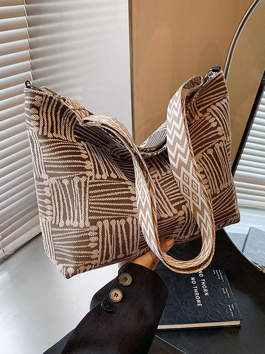 

StyleCast Women Abstract Printed Shopper Tote Bag, Brown