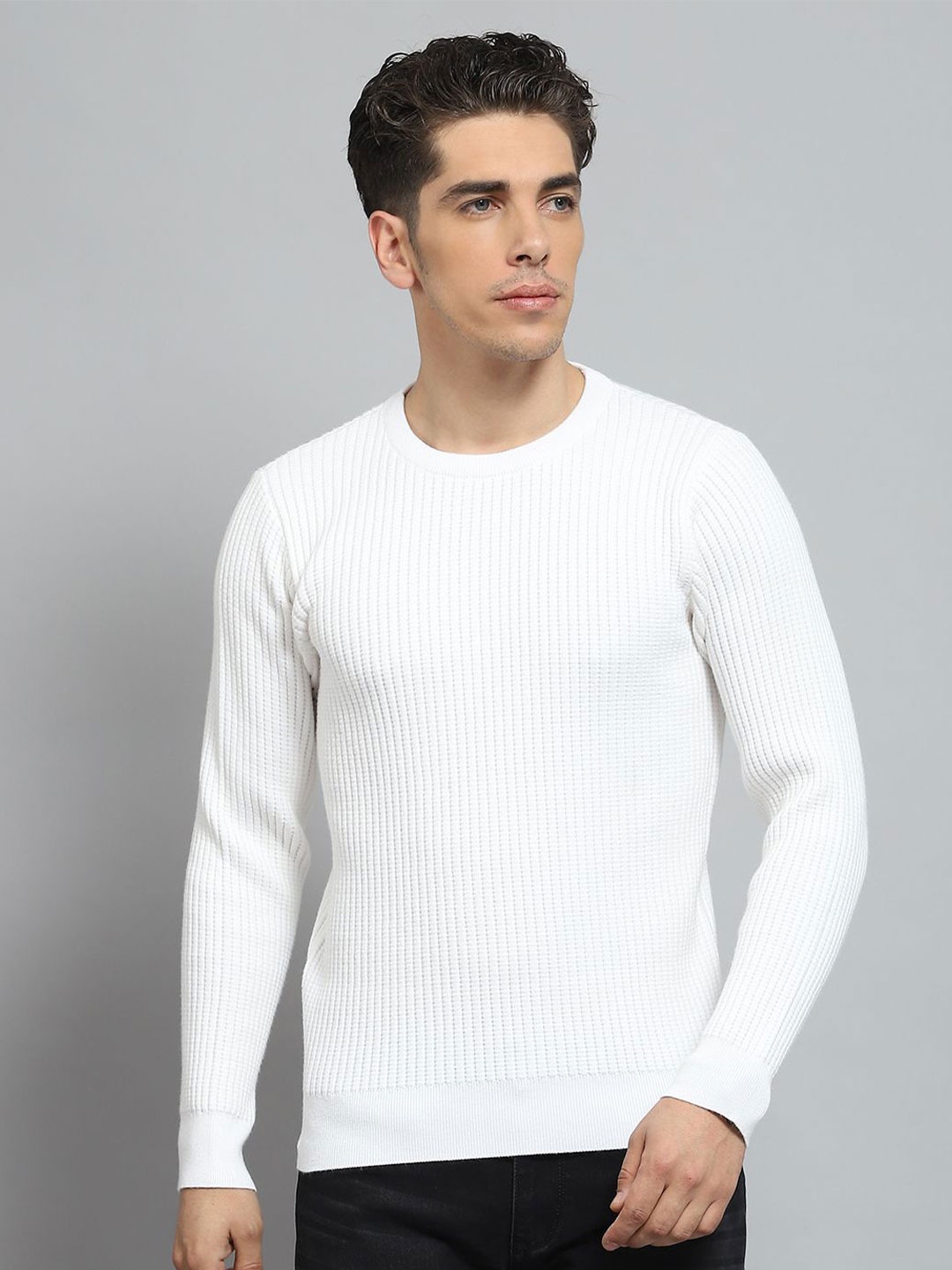 

Monte Carlo Men Striped Woollen Pullover, White