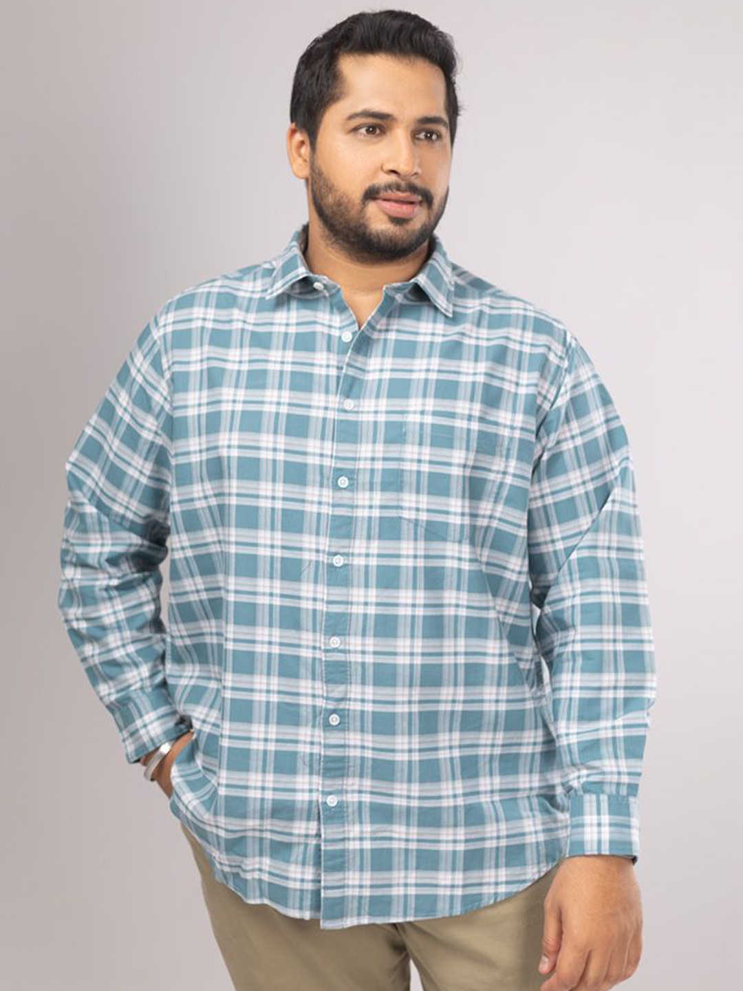 

Sizeupp Men Plus Size Standard Oversized Fit Tartan Checked Cotton Casual Shirt, Blue