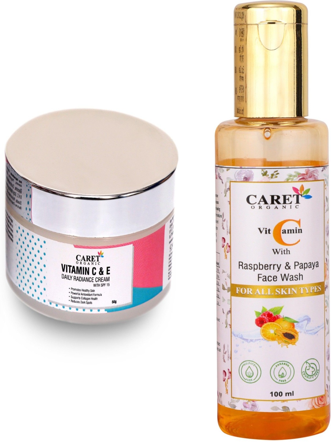 

CARET ORGANIC Set Of 2 Vitamin C & E Radiance Cream - 50 g With Papaya Face Wash - 100 ml, Multi