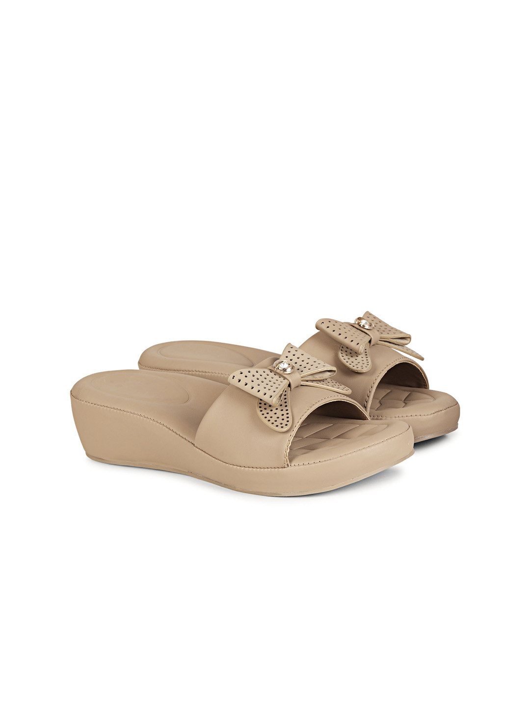 

Commander Shoes Women Embellished Open Toe Flats with Bows, Beige