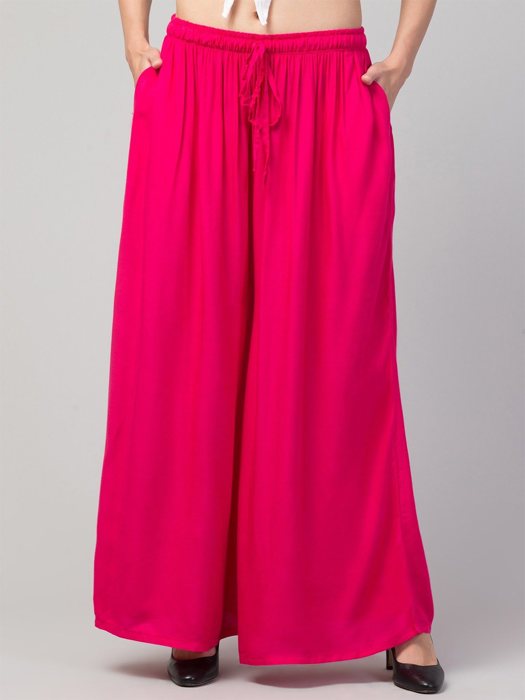 

FAMBEE Women Flared Knitted Palazzos, Pink