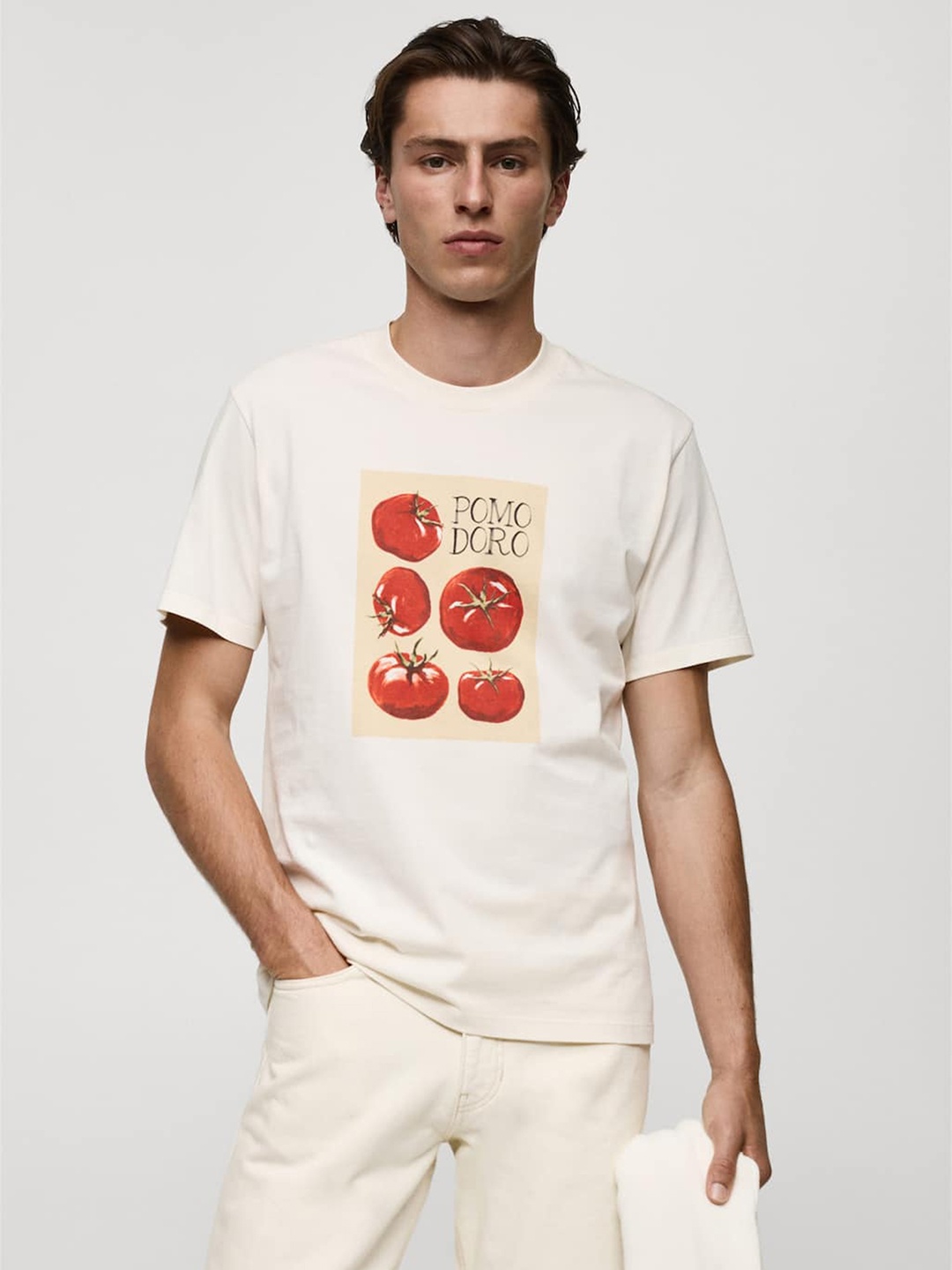 

MANGO MAN Printed Pure Cotton T-shirt, Off white