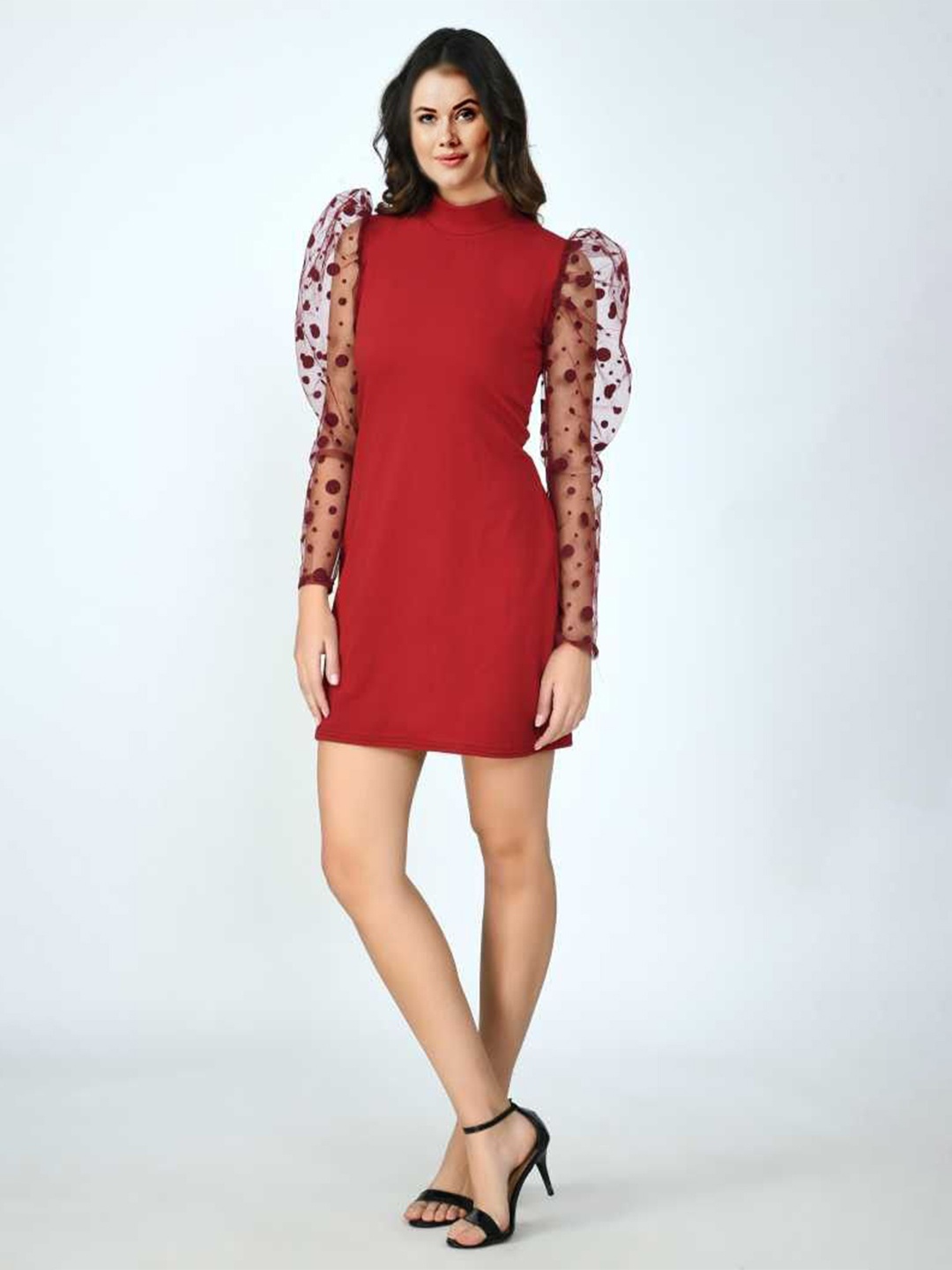 

Purser Women Puff Sleeves Cotton Sheath Dress, Red