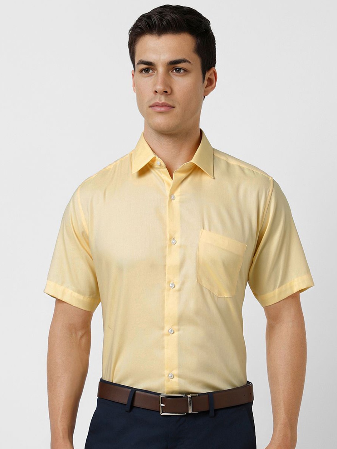 

Van Heusen Men Spread Collar Solid Cotton Formal Shirt, Yellow