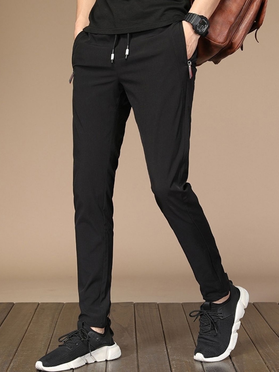 

StyleCast Men Mid-Rise Slim Fit Flat-Front Trousers, Black