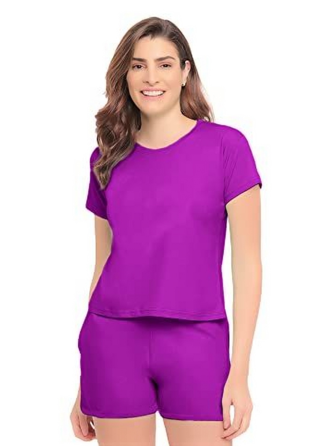 

NOTWILD Women Pack Of 2 Solid Round Neck Cotton Relaxed Fit T-shirts, Purple