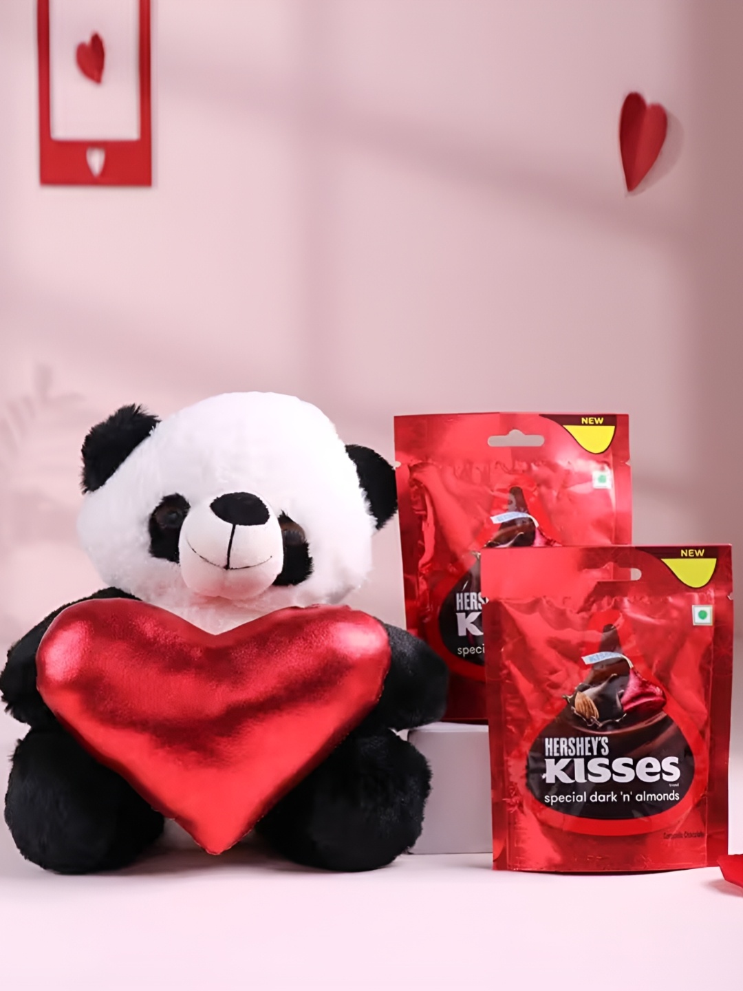 

Floweraura Red & Black 3 Pieces Chocolates & Teddy Panda With Heart Gift Set