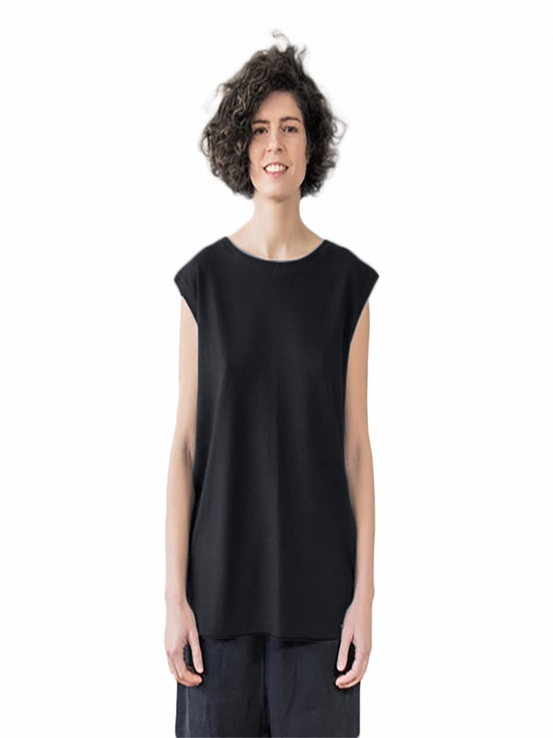 

NOTWILD Women Solid Round Neck Cotton T-shirt, Black