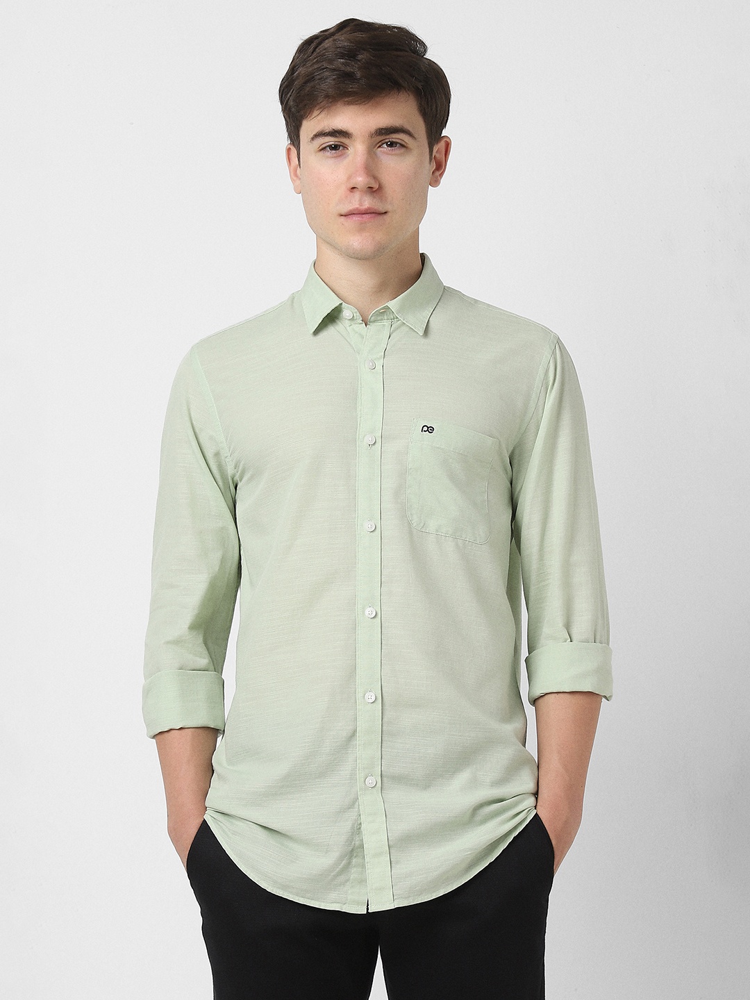

Peter England Casuals Men Slim Fit Spread Collar Solid Cotton Shirt, Green