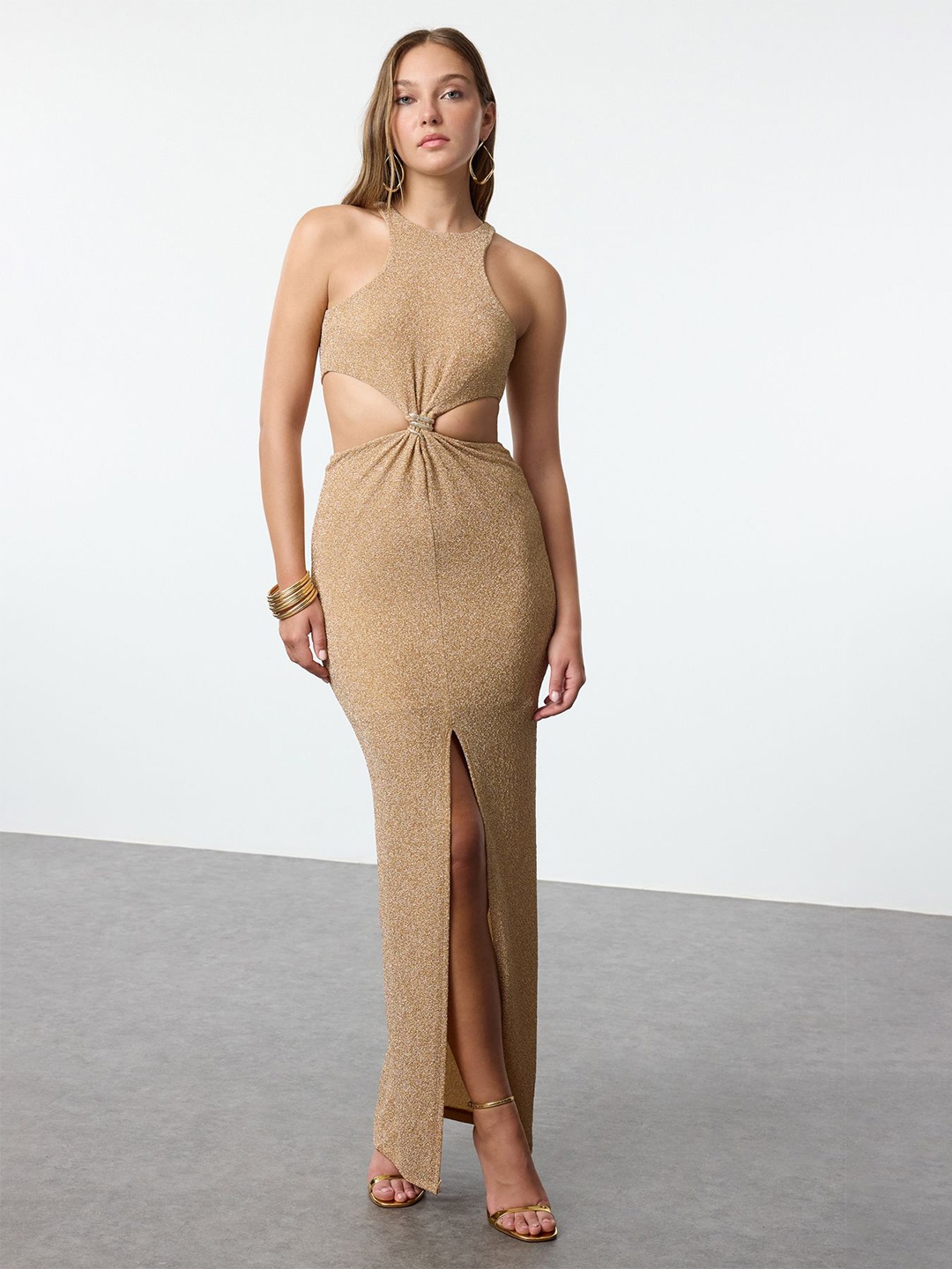 

Trendyol Cut-outs Detail Front Slit Maxi Dress, Yellow