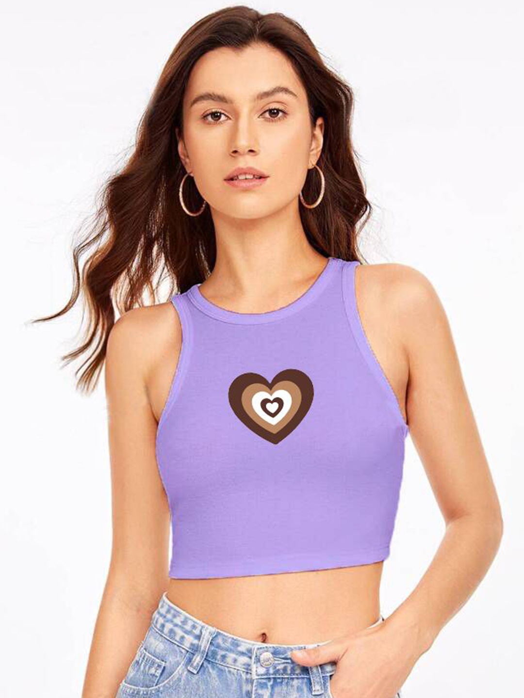 

The Roadster Lifestyle Co Printed Sleeveless Stretchable Crop Top, Lavender