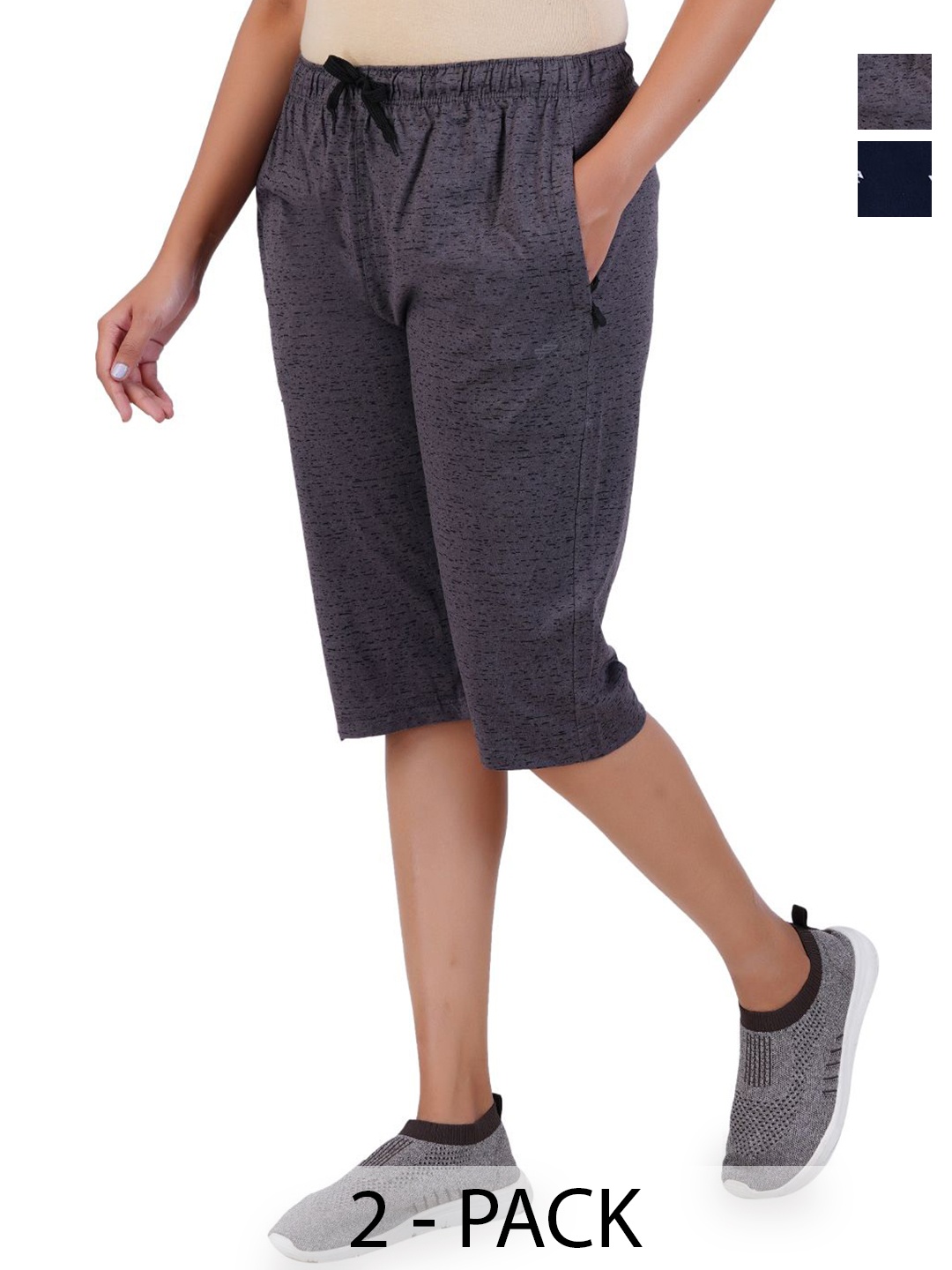 

FEEL TRACK Women Printed Capris, Grey