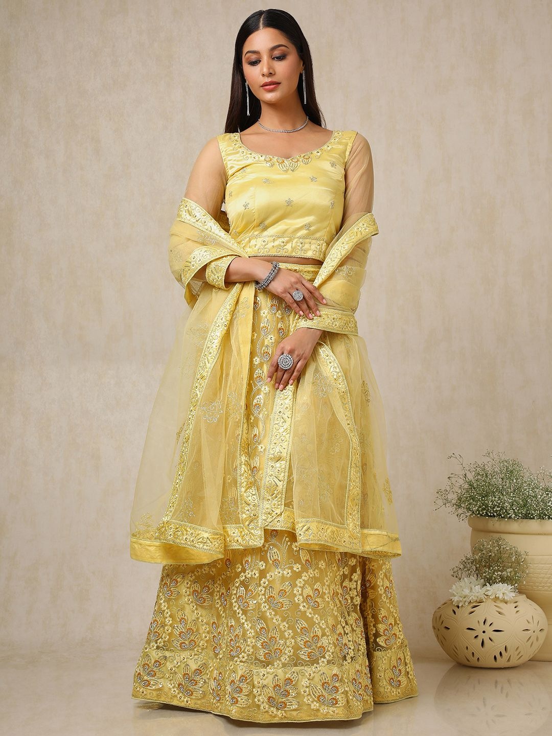 

Soch Embellished Beads and Stones Unstitched Lehenga & Blouse With Dupatta, Yellow