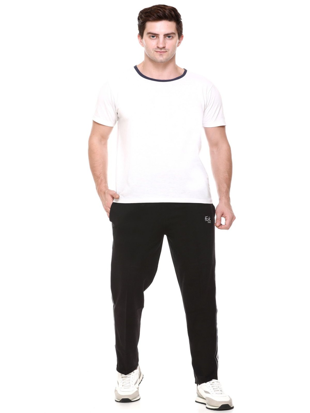 

FCKPLUS Men Cotton Track Pants, Black