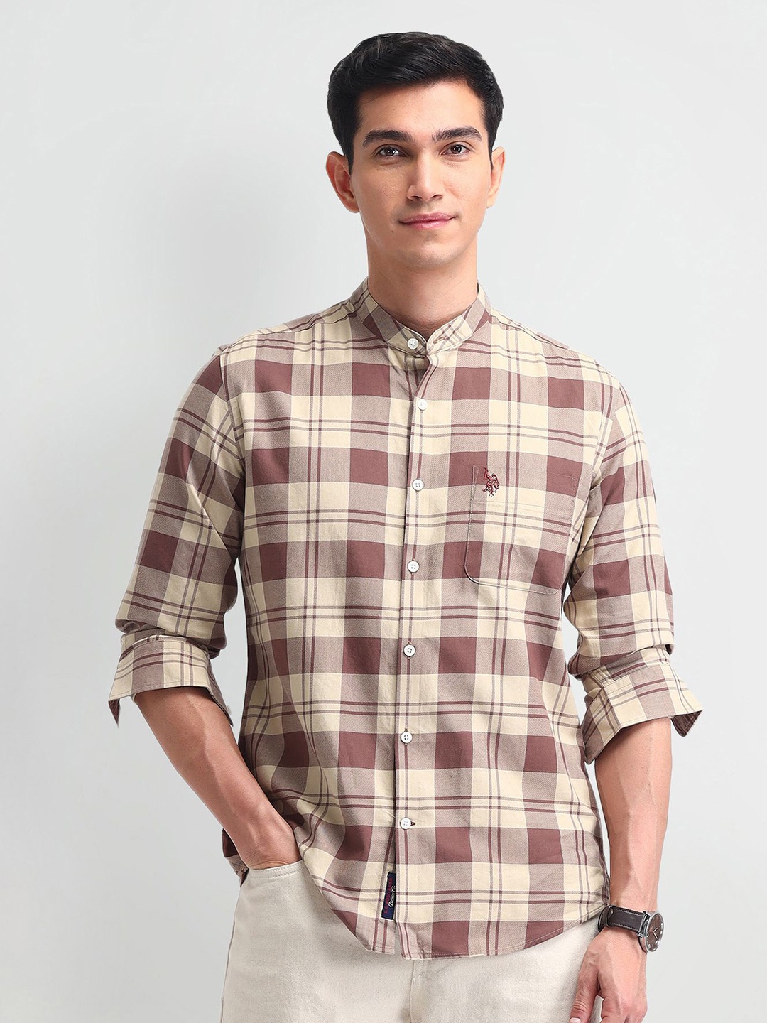 

U.S. Polo Assn. Denim Co. Men Manhattan Fit Tartan Checked Cotton Casual Shirt, Brown