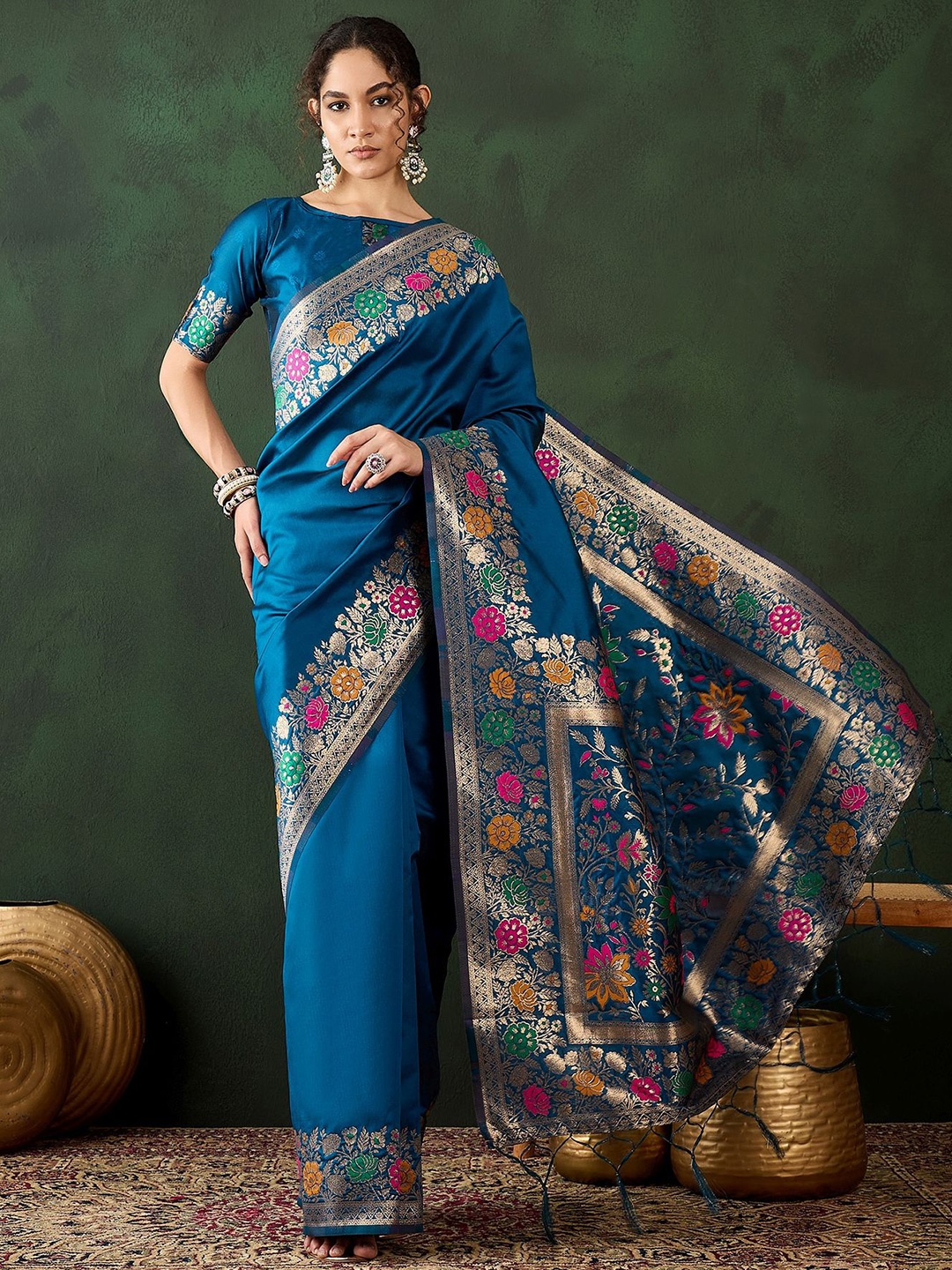 

KIMISHA Woven Design Zari Banarasi Saree, Teal