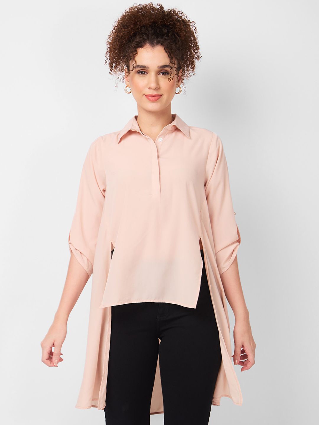 

Iti Women Spread Collar Solid Casual Shirt, Beige