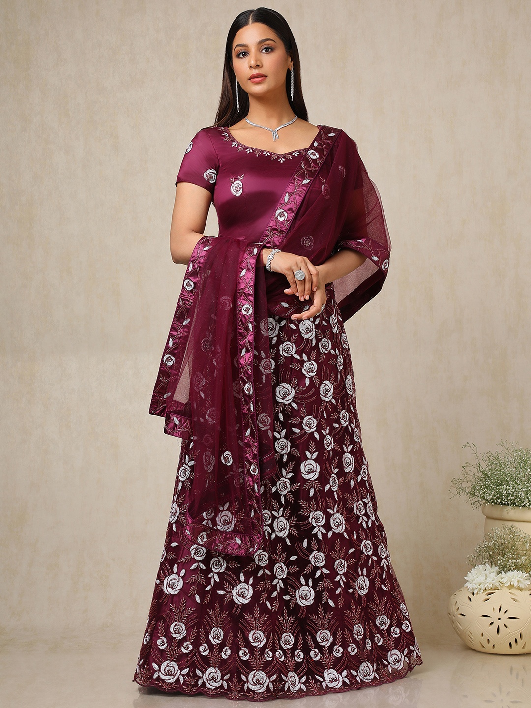 

Soch Embellished Sequinned Unstitched Lehenga & Blouse With Dupatta, Purple