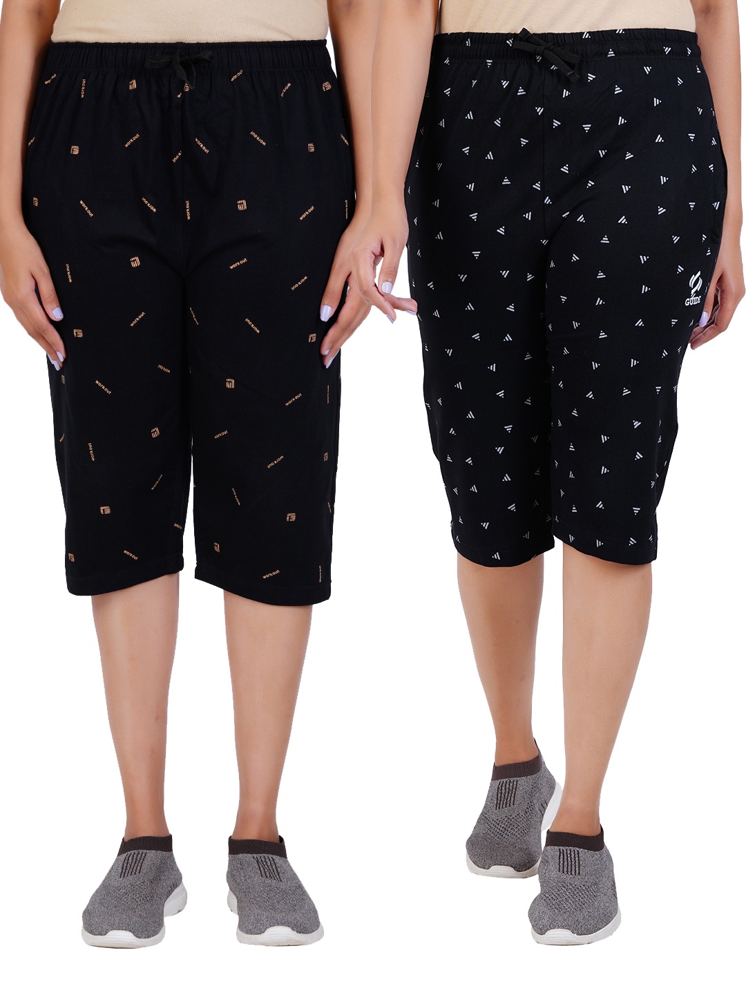

FEEL TRACK Women Printed Capris, Black