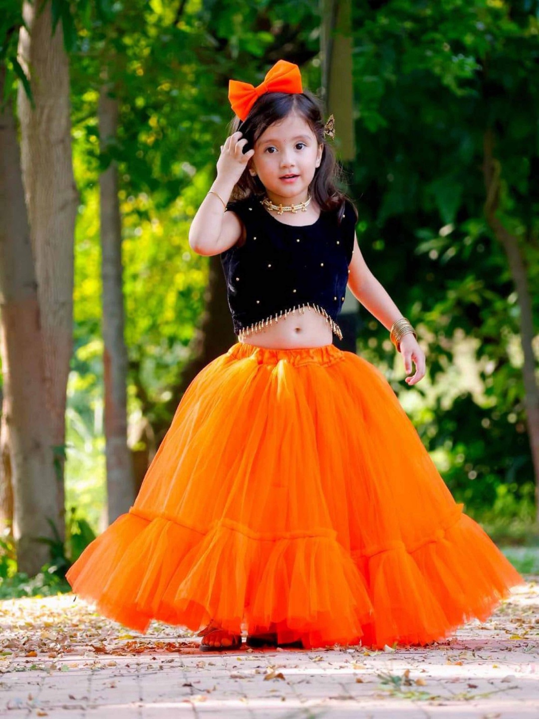 

BAESD Girls Beads and Stones Ready to Wear Lehenga & Blouse, Orange