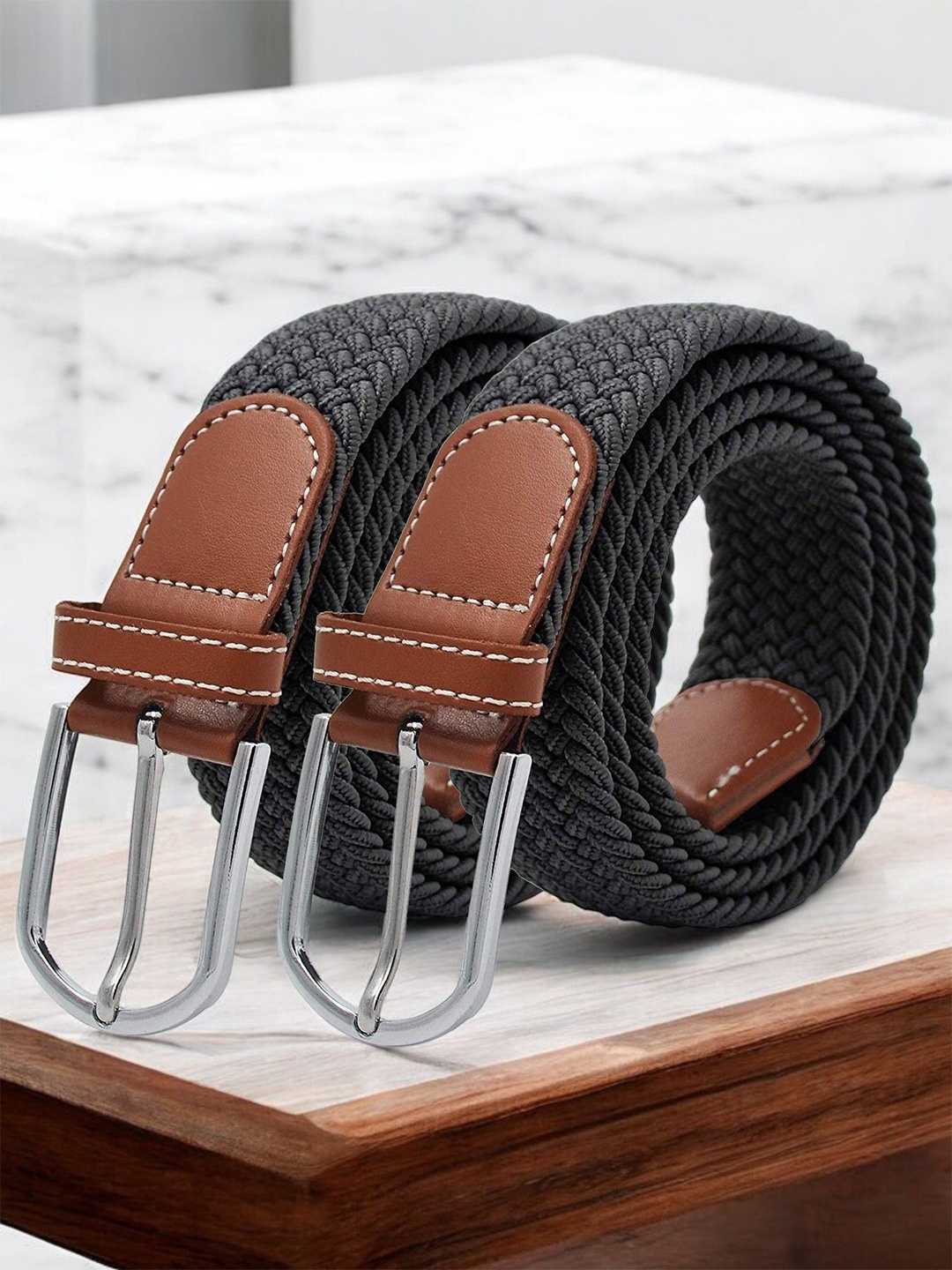 

Provogue Men Set Of 2 Braided Belt, Black