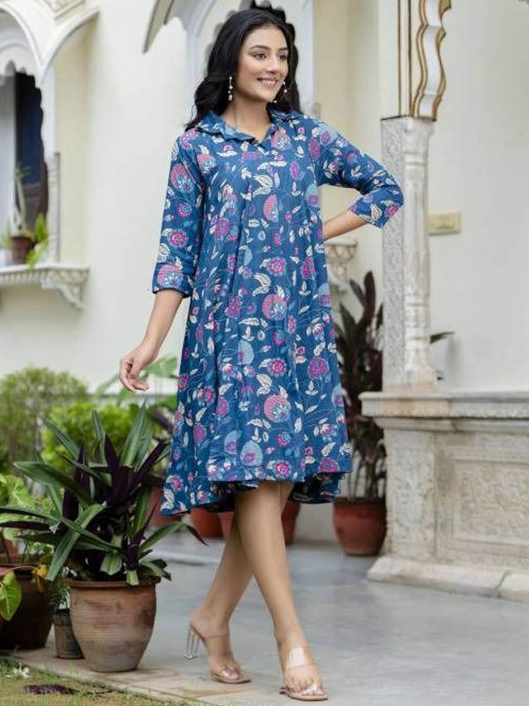 

Ligas Women Printed Flared Sleeves Anarkali Kurta, Blue