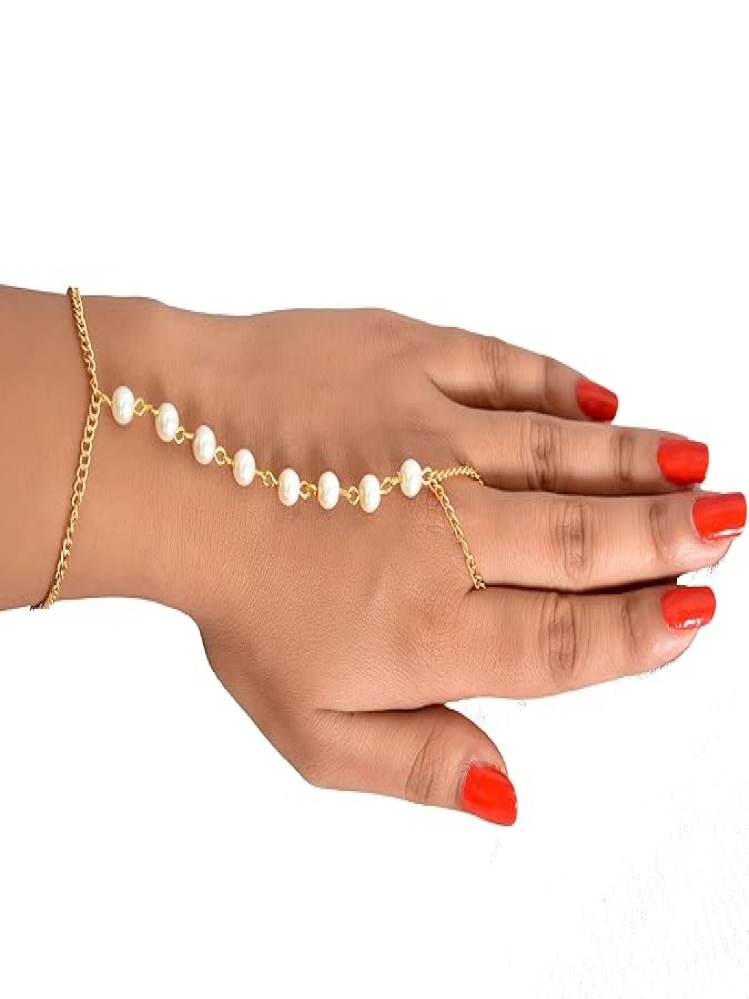 

Kezlin Gold-Plated Articicial Beads Adjustable Haath Phool Bracelet