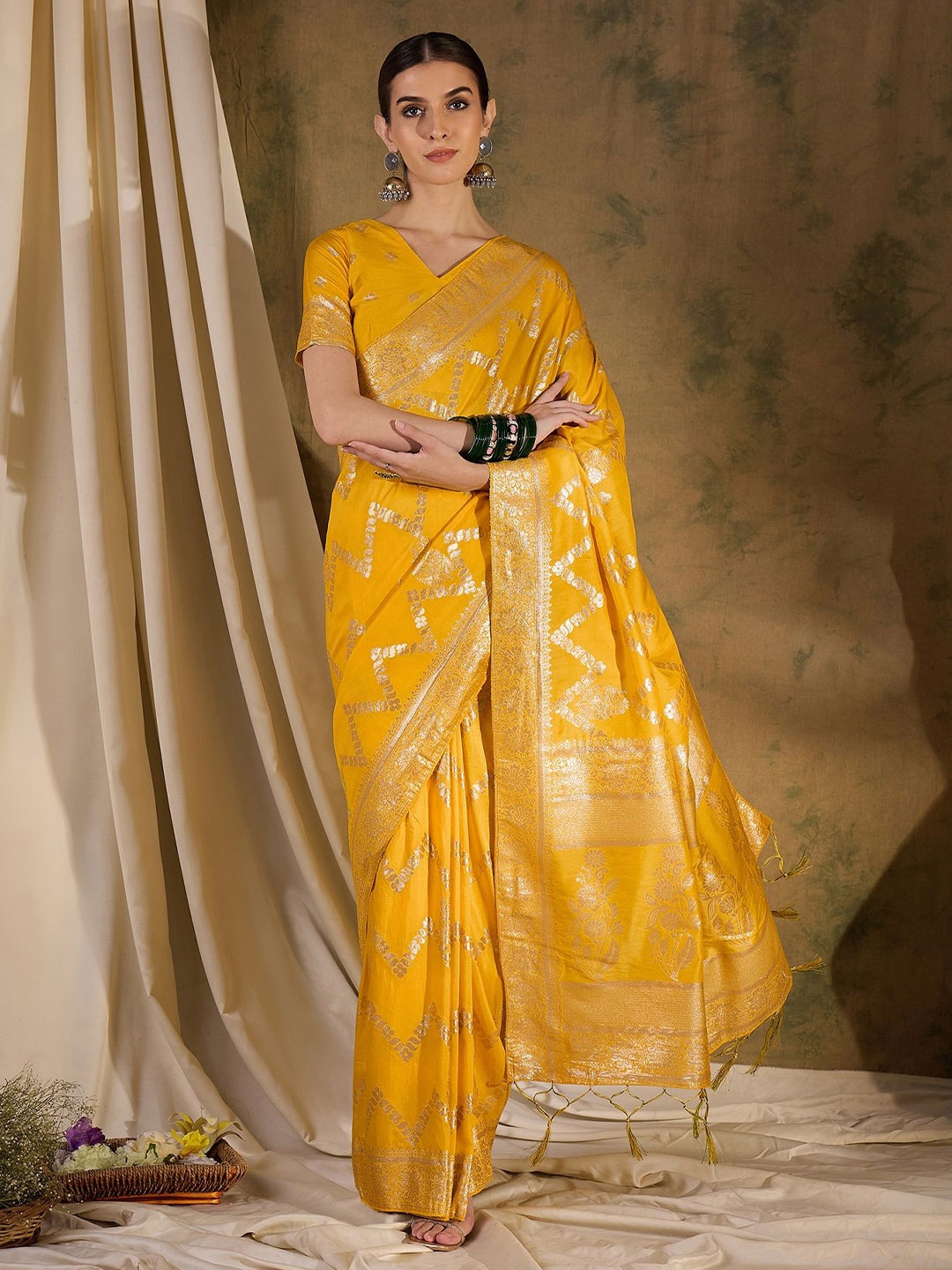 

KALINI Woven Design Zari Banarasi Saree, Mustard